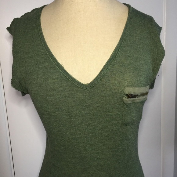ZARA Relaxed Raw Hem Olive Green Long Tee - Picture 3 of 4